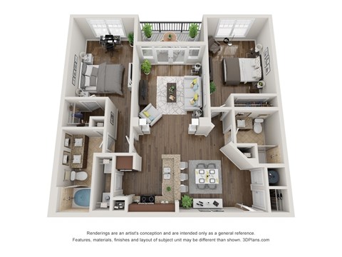 Floor plan for 2 beds, 2 baths, 1143 sqft